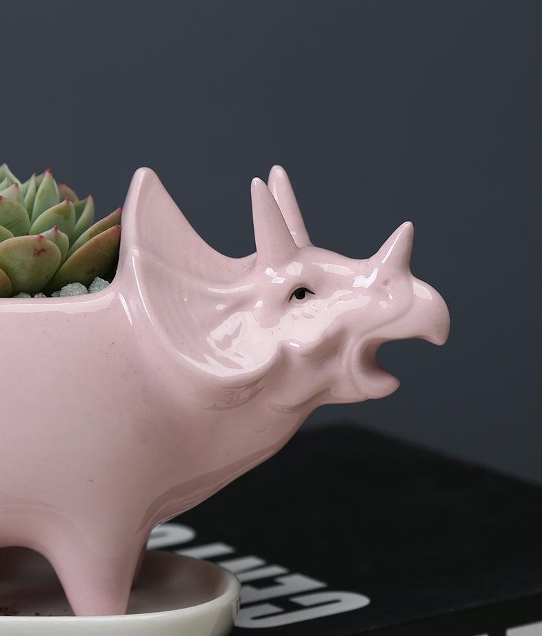 وعاء نباتات عصارية على شكل ديناصور لطيف مع صينية تصريف