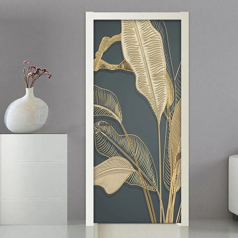 ملصق باب ثلاثي الأبعاد على شكل ورقة موز لتزيين الجدران، ورق حائط لغرفة المعيشة وغرفة النوم، مقاوم للماء، ملصقات ذاتية اللصق