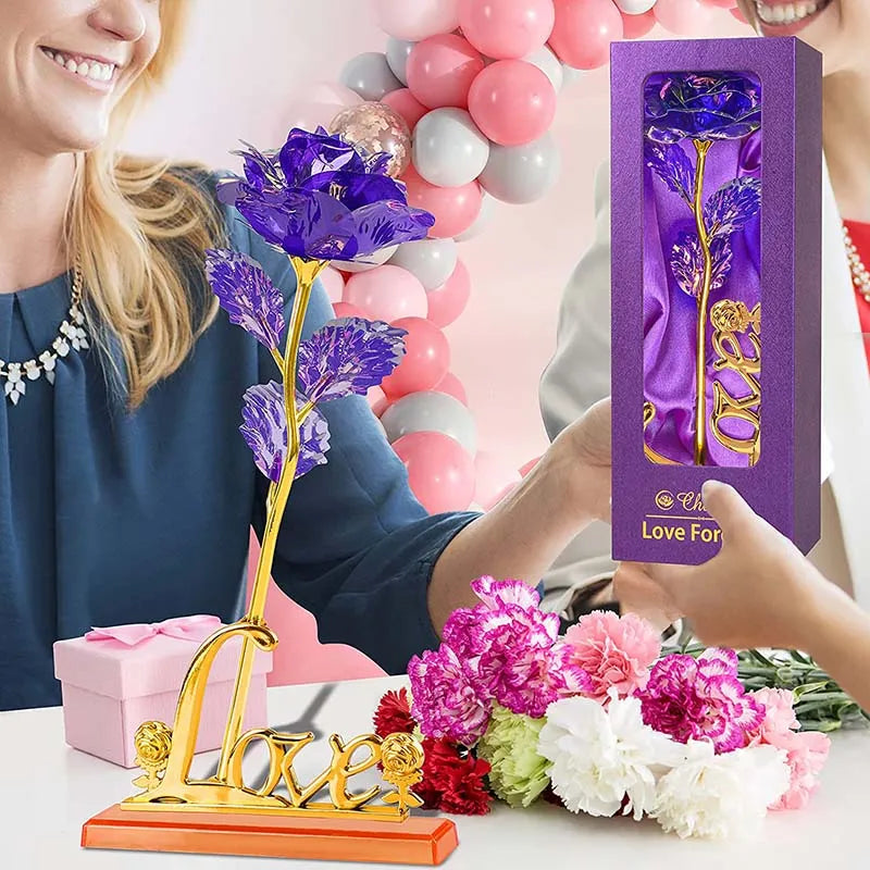 هدية عيد الحب وعيد الأم، ورود مطلية بورق الألمنيوم عيار 24 قيراطًا، زهور صناعية، ديكورات زفاف، إضاءة للعشاق، ورود هدية إبداعية