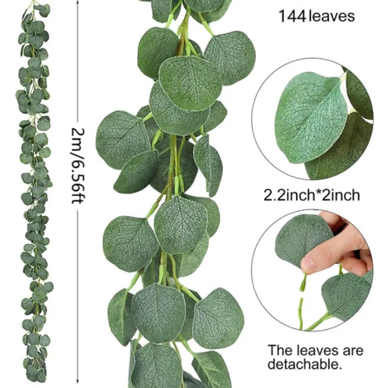 إكليل من زهور الأوكالبتوس، إكليل صناعي مزيف، ديكور حائط، أوراق خضراء من نبات الأوكالبتوس، نبات كروم لقوس الزفاف