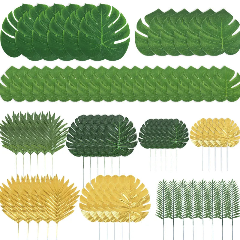 أوراق النخيل الاستوائية الاصطناعية لتزيين حفلات لوآو هاواي، حفلات السفاري في الغابة، حفلات الزفاف الصيفية، أعياد الميلاد، ديكور طاولة المنزل، نبات صناعي