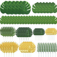 أوراق النخيل الاستوائية الاصطناعية لتزيين حفلات لوآو هاواي، حفلات السفاري في الغابة، حفلات الزفاف الصيفية، أعياد الميلاد، ديكور طاولة المنزل، نبات صناعي