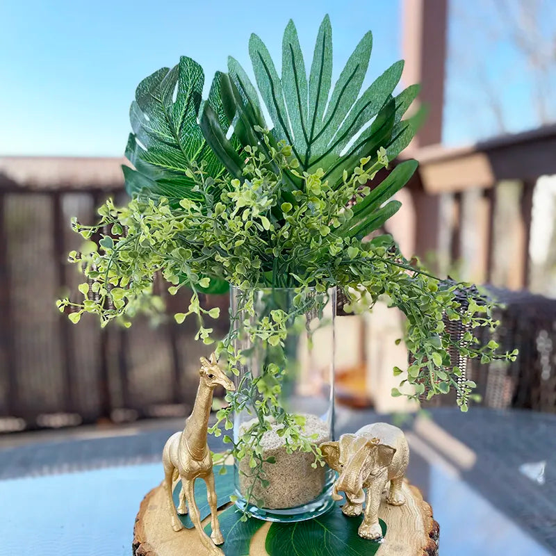 أوراق النخيل الاستوائية الاصطناعية لتزيين حفلات لوآو هاواي، حفلات السفاري في الغابة، حفلات الزفاف الصيفية، أعياد الميلاد، ديكور طاولة المنزل، نبات صناعي