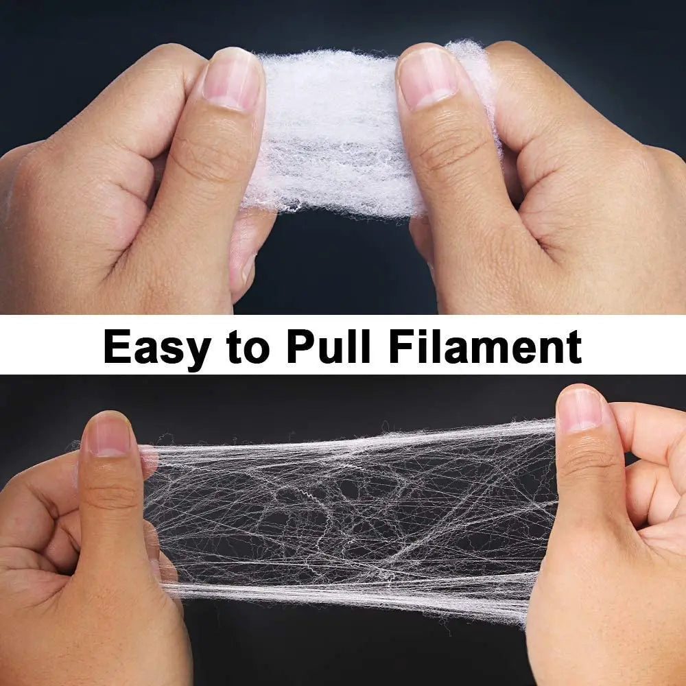 شبكة عنكبوت اصطناعية لتزيين حفلات الهالوين، دعامات مشهد مخيف، شبكة عنكبوت بيضاء مرنة، ديكور منزلي للمنزل