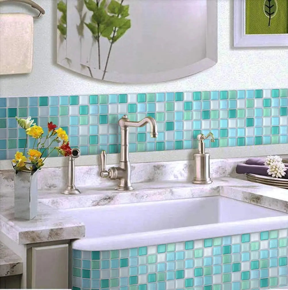 بلاط حائط من الفسيفساء قابل للتقشير واللصق ذاتي اللصق، ملصق حائط للمطبخ والحمام والمنزل، مصنوع من الفينيل ثلاثي الأبعاد