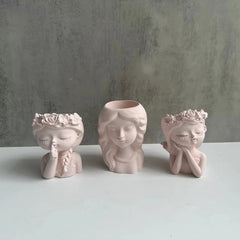 شعر طويل ثلاثي الأبعاد مع مزهرية أسمنتية رائعة مصنوعة يدويًا