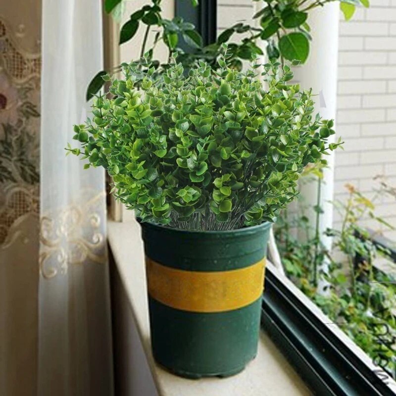 فرع من أوراق الأوكالبتوس الاصطناعية، نبات أخضر مزيف لتزيين طاولة حديقة المنزل وحفلات الزفاف، باقات زهور معلقة يمكنك صنعها بنفسك