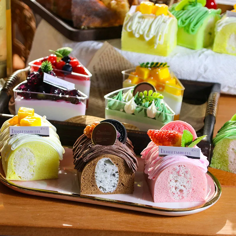 قطعة واحدة من كعكة الفاكهة الاصطناعية، بسكويت، زينة طعام وهمية، تصوير احترافي لمحاكاة الطعام، نموذج كعكة، زينة طاولة الشاي FCYY-MIX2