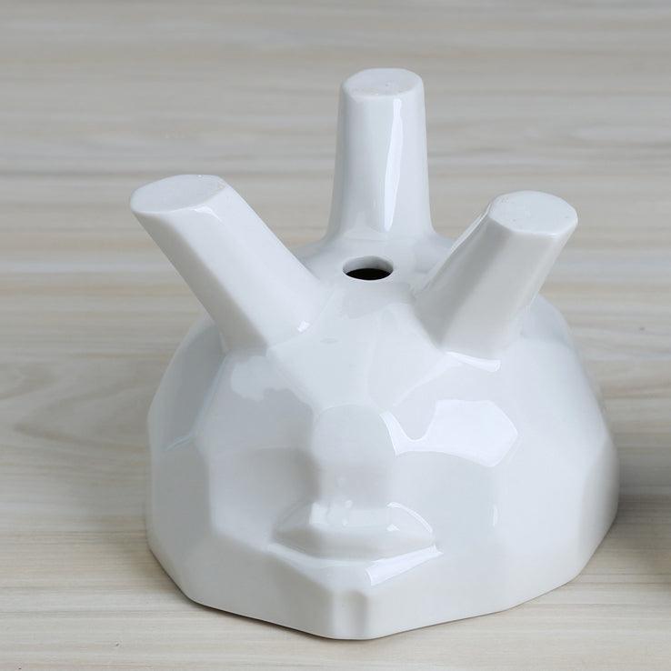 أصيص نباتات عصارية من السيراميك الأبيض مكون من قطعتين