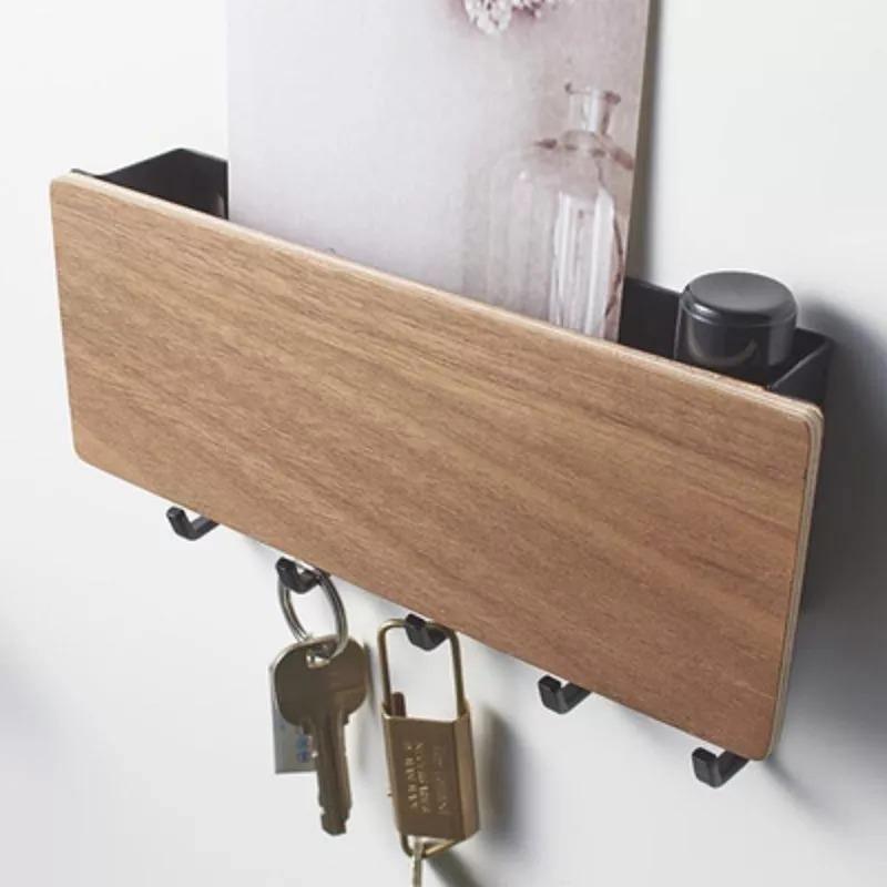 Wall-Mounted Wooden Storage Rack Key Hanger Brown / Black | Sage & Sill