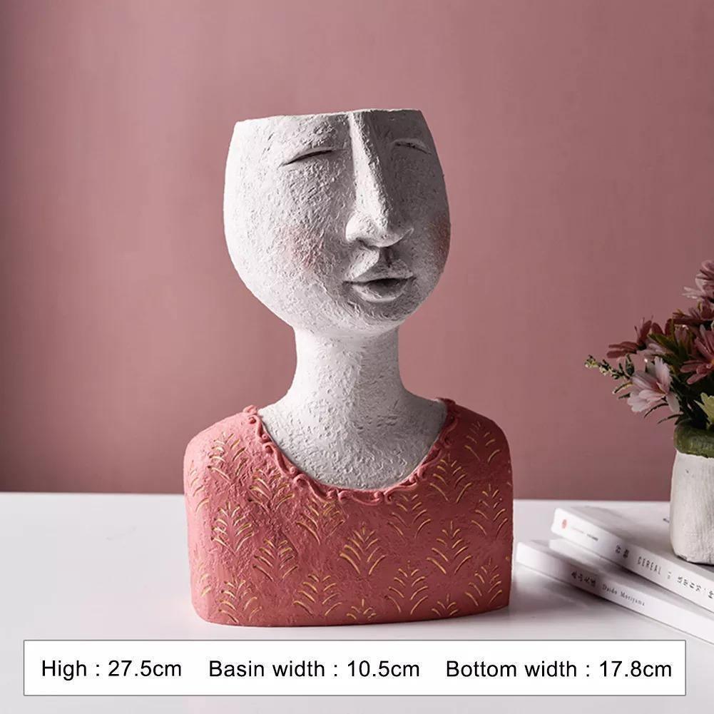 صورة كاريكاتورية، وجه، تمثال، منحوتة، أصيص زرع