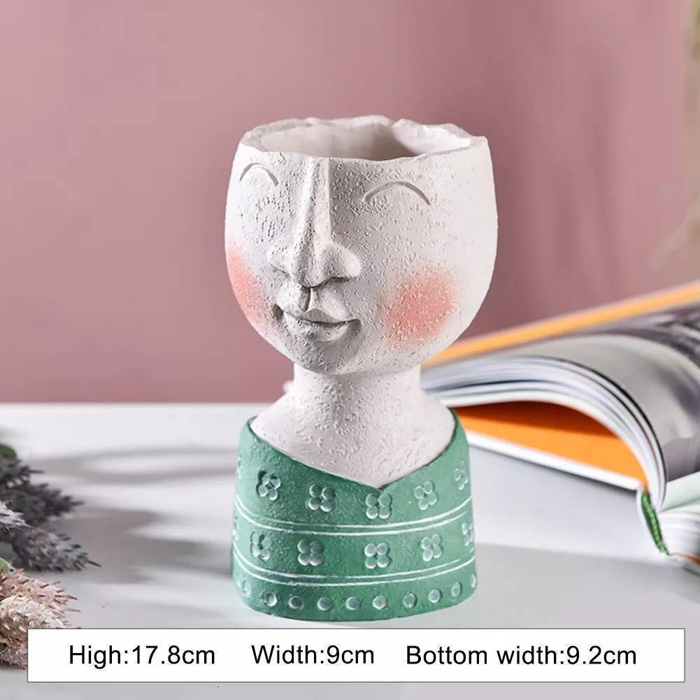 صورة كاريكاتورية، وجه، تمثال، منحوتة، أصيص زرع