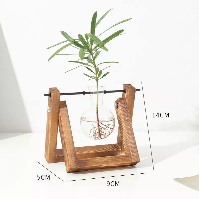 Glass Propagation Vase with A-Frame Wooden Stand