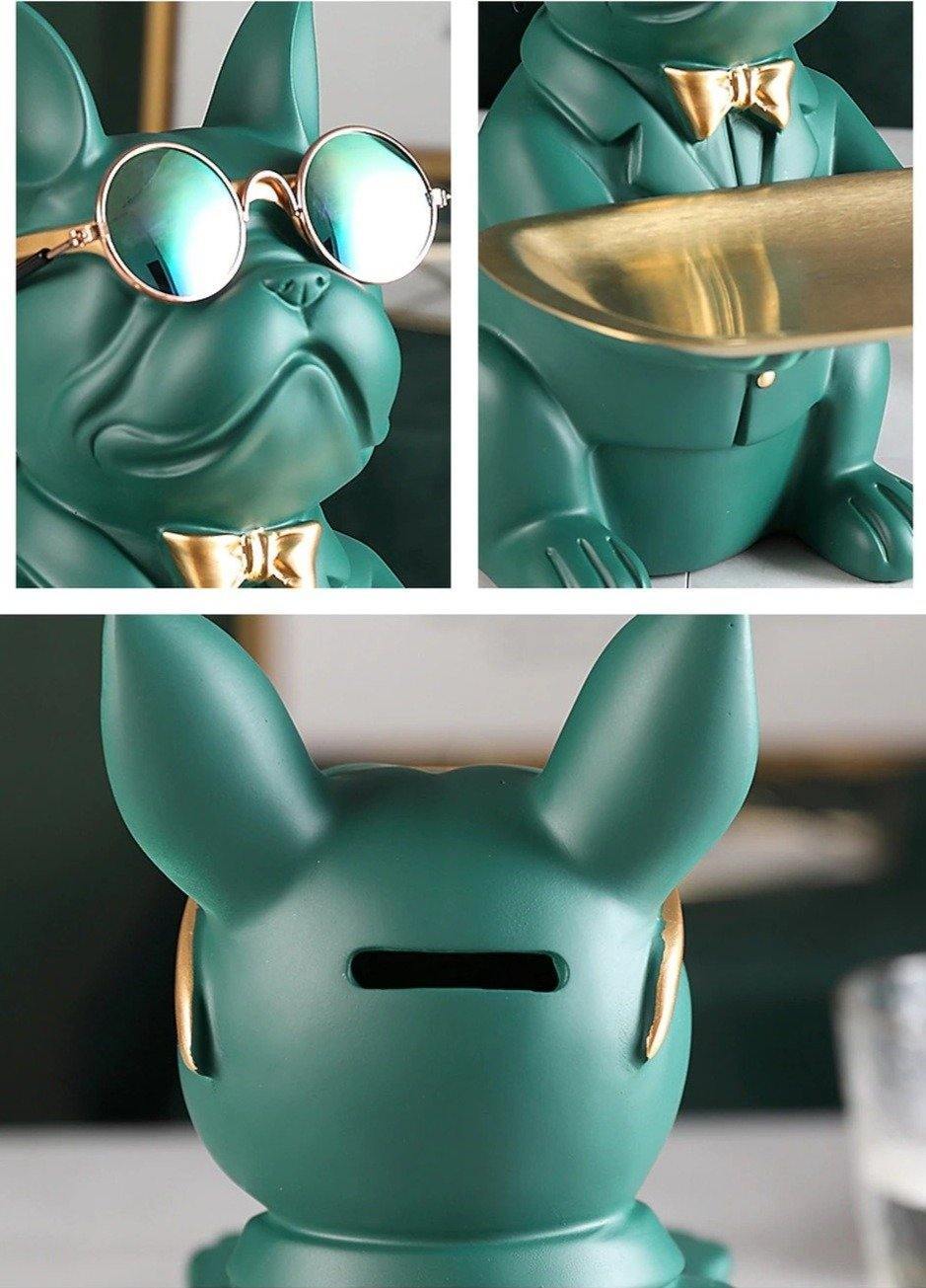 تمثال حصالة وطبق طعام رائع للبلدغ الفرنسي