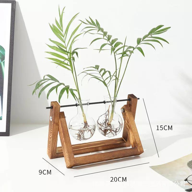 Glass Propagation Vase with A-Frame Wooden Stand