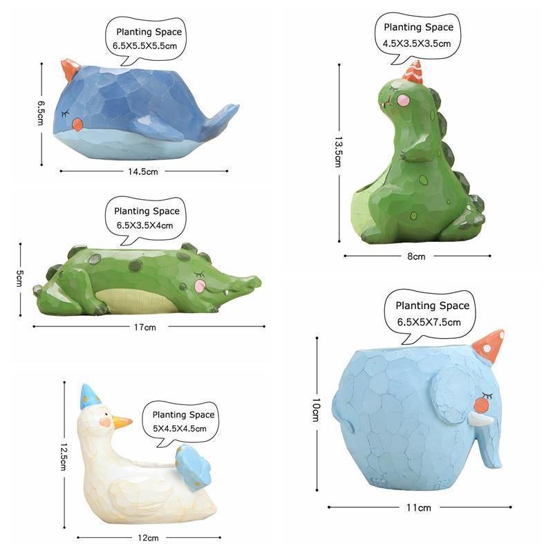 أصيص نباتات عصارية على شكل حيوان كرتوني