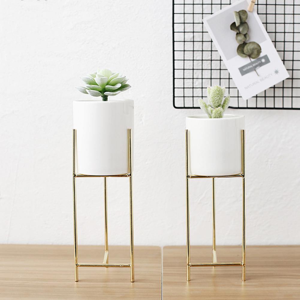 أصيص سيراميك مع حامل حديدي