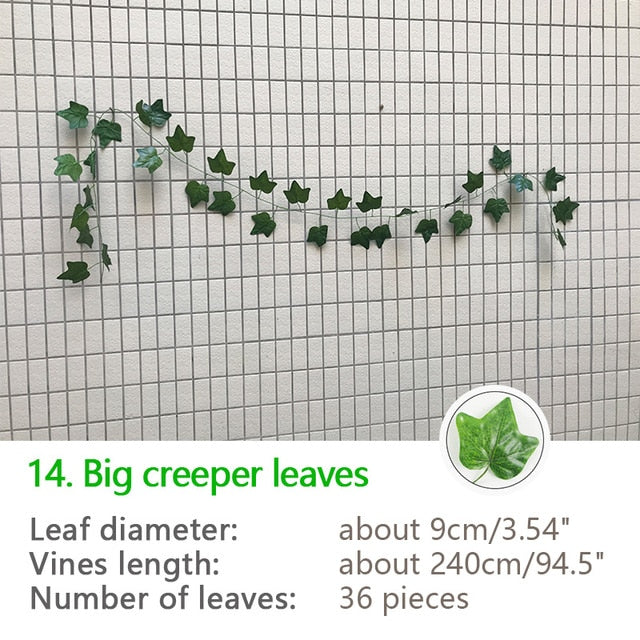 نباتات اللبلاب الاصطناعية المعلقة من الحرير الأخضر بطول 240 سم