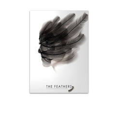 لوحة فنية جدارية من قماش مطبوع عليها اقتباسات من الرخام والموضة باللونين الأبيض والأسود لامرأة من الريش لتزيين غرفة المعيشة