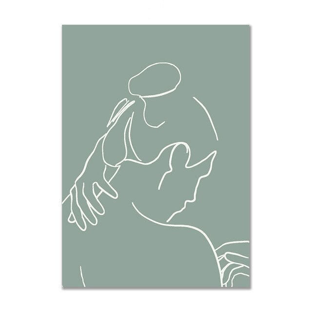 لوحة فنية جدارية خضراء تجريدية هندسية بسيطة لفتاة منحنية على قماش ملصق نورديك