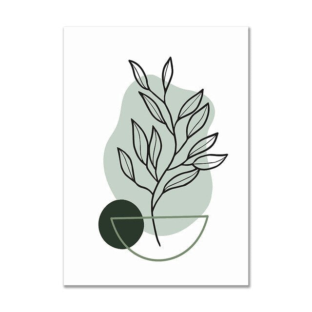 لوحة فنية جدارية خضراء تجريدية هندسية بسيطة لفتاة منحنية على قماش ملصق نورديك