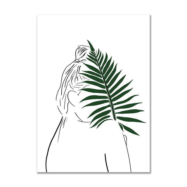 لوحة فنية جدارية خضراء تجريدية هندسية بسيطة لفتاة منحنية على قماش ملصق نورديك