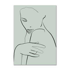 لوحة فنية جدارية خضراء تجريدية هندسية بسيطة لفتاة منحنية على قماش ملصق نورديك