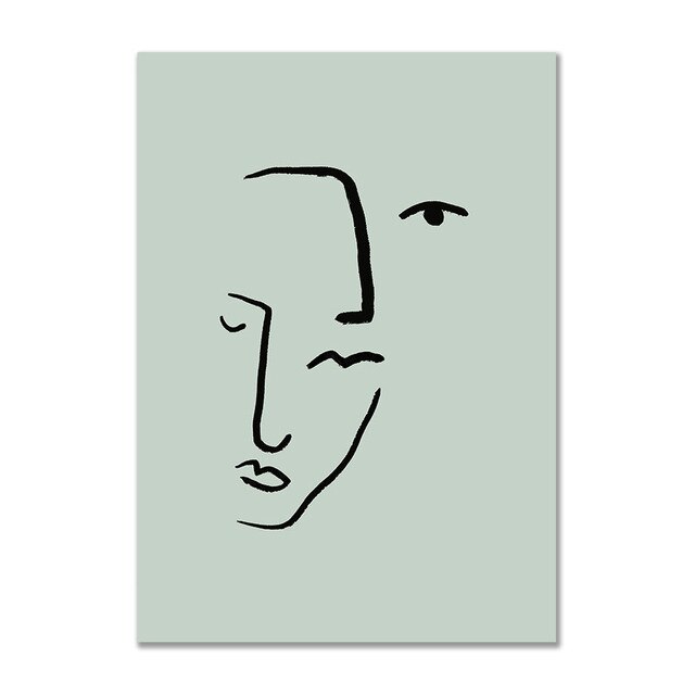 لوحة فنية جدارية خضراء تجريدية هندسية بسيطة لفتاة منحنية على قماش ملصق نورديك