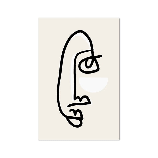 ملصق رسم وجه امرأة تجريدي بخط واحد